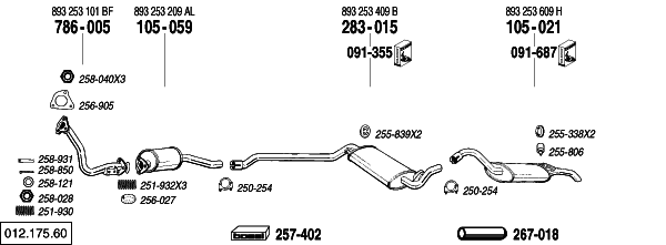 Схема выпускной системы автомобиля AUDI