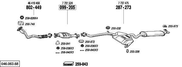 Схема выпускной системы автомобиля LANCIA
