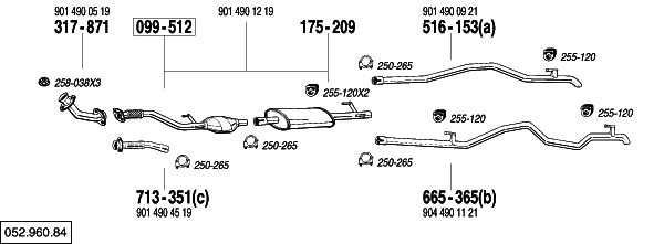 Схема выпускной системы автомобиля MERCEDES