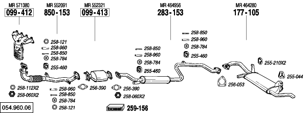 Схема выпускной системы автомобиля MITSUBISHI
