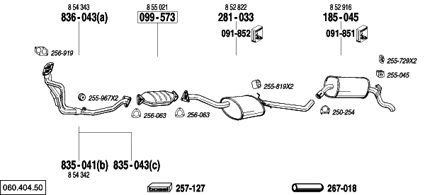 Схема выпускной системы автомобиля OPEL