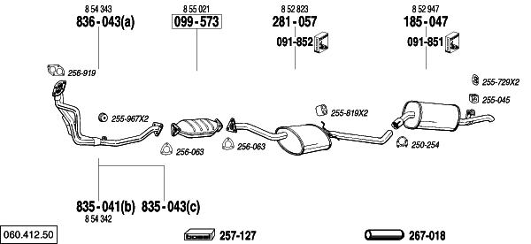 Схема выпускной системы автомобиля OPEL