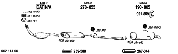 Схема выпускной системы автомобиля PEUGEOT