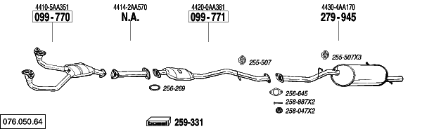 Схема выпускной системы автомобиля SUBARU