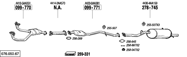 Схема выпускной системы автомобиля SUBARU